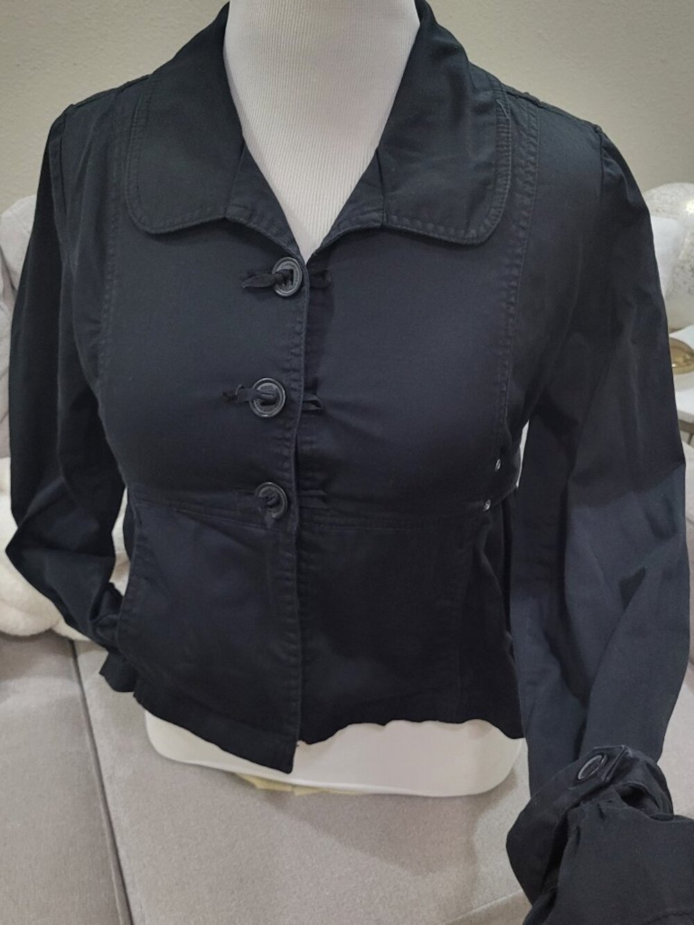 Vintage Nori Black Corset Top blazer Shirt peplum Basque Waist long Sleeve L